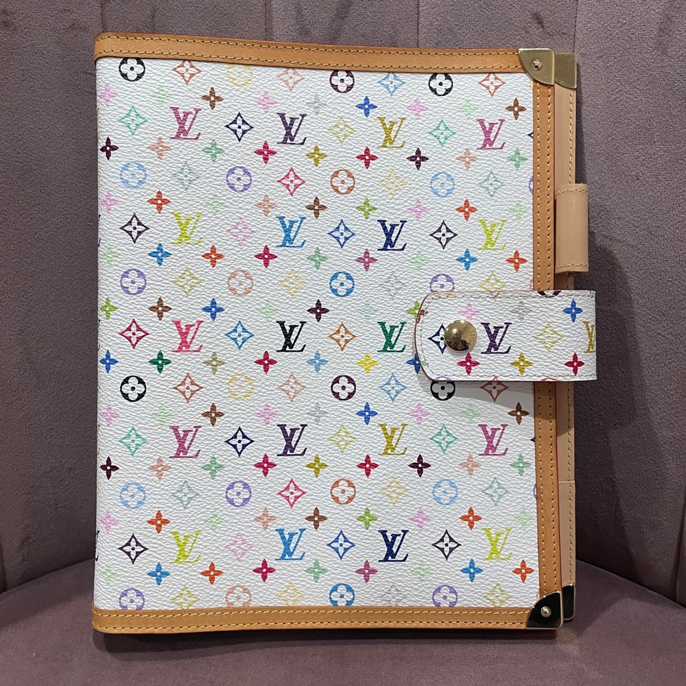 Rare Louis Vuitton White Multicolor Monogram GM Agenda Cover